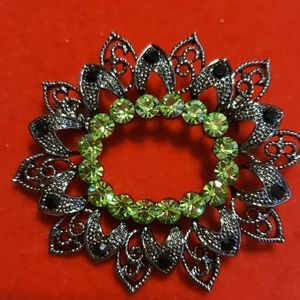 Vintage Marcasite and Fiery Green StoneBrooch